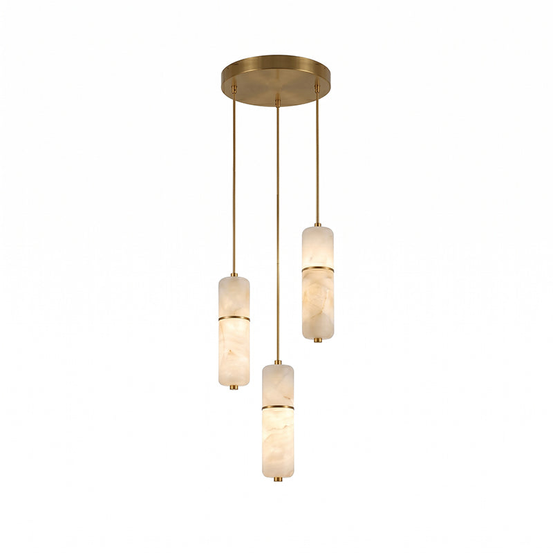 Lustre en laiton et albâtre, suspension LED à 1-15 points lumineux pour salle à manger, salon ou escalier, éclairage d’ambiance luxueux | Sansoti