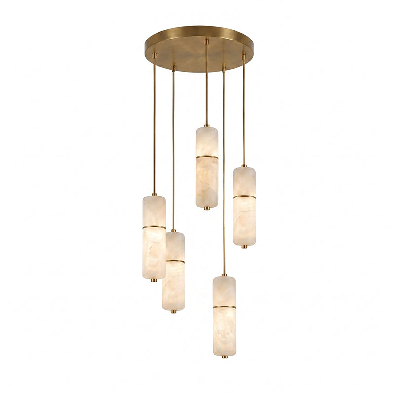Lustre en laiton et albâtre, suspension LED à 1-15 points lumineux pour salle à manger, salon ou escalier, éclairage d’ambiance luxueux | Sansoti