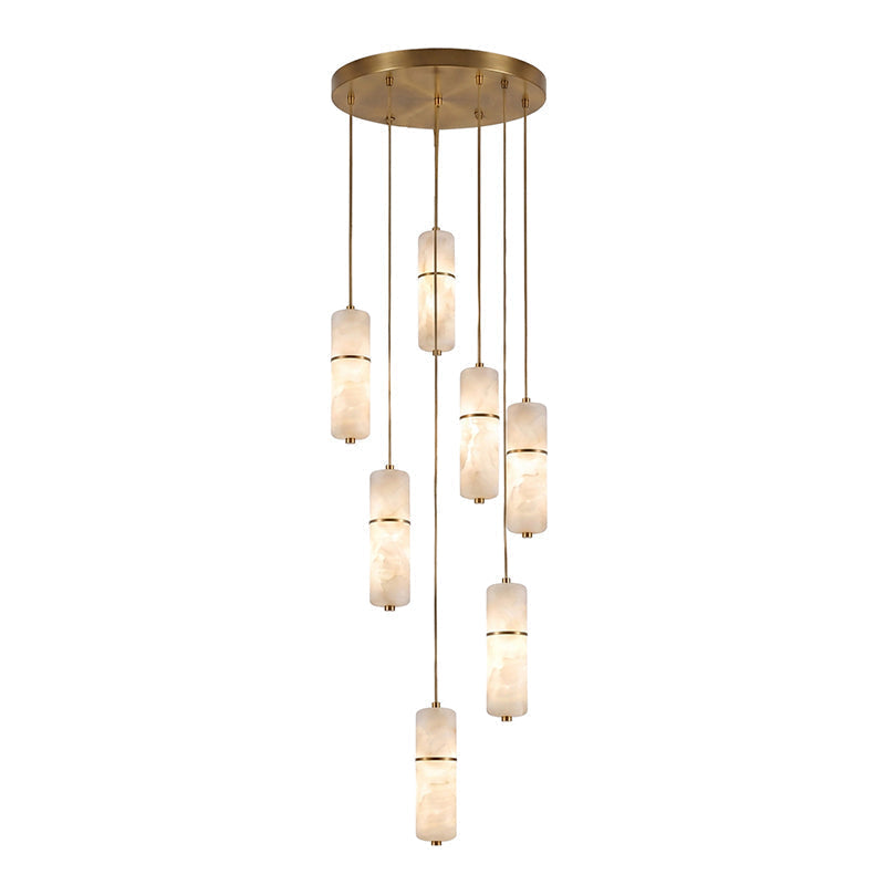 Lustre en laiton et albâtre, suspension LED à 1-15 points lumineux pour salle à manger, salon ou escalier, éclairage d’ambiance luxueux | Sansoti