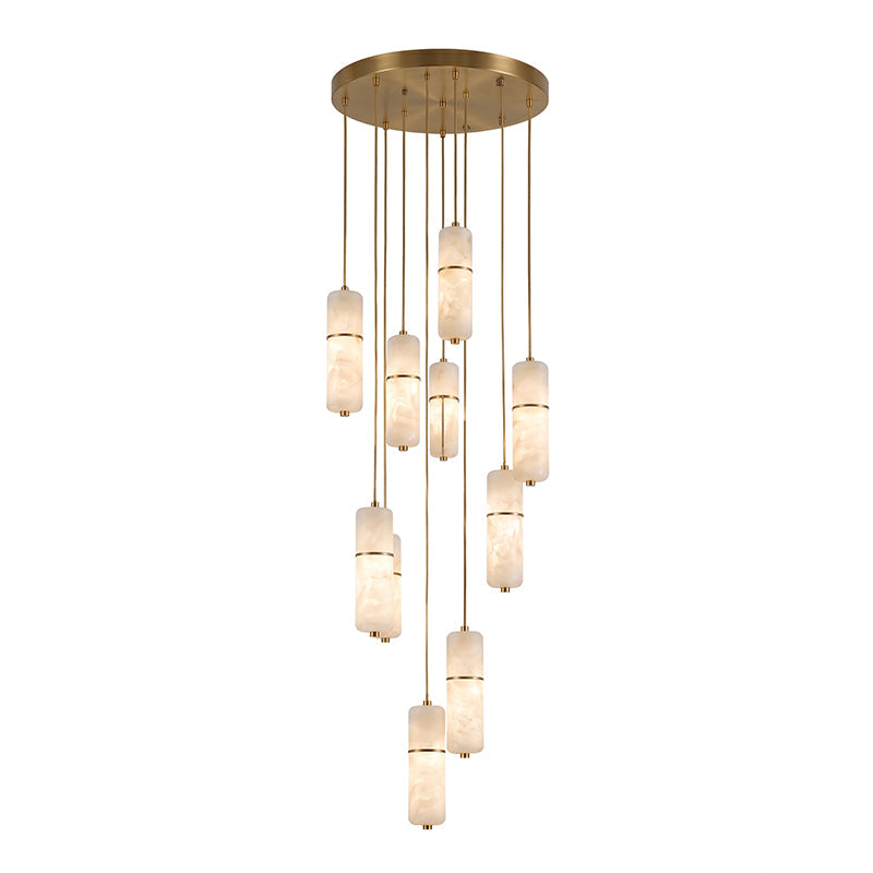Lustre en laiton et albâtre, suspension LED à 1-15 points lumineux pour salle à manger, salon ou escalier, éclairage d’ambiance luxueux | Sansoti