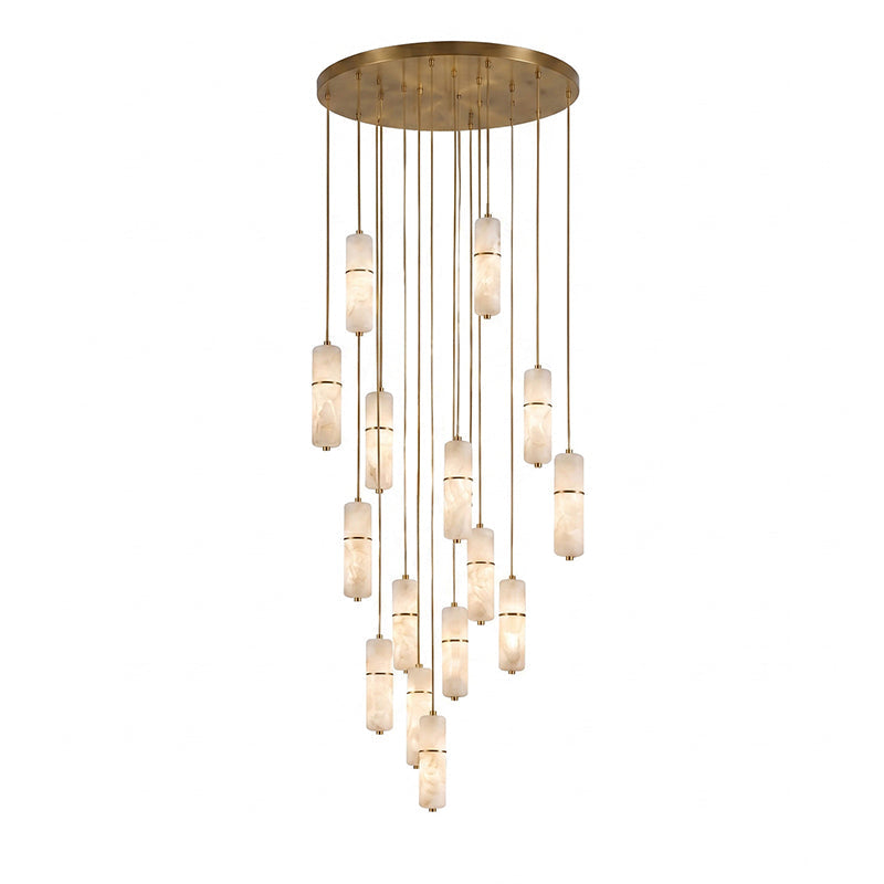 Lustre en laiton et albâtre, suspension LED à 1-15 points lumineux pour salle à manger, salon ou escalier, éclairage d’ambiance luxueux | Sansoti