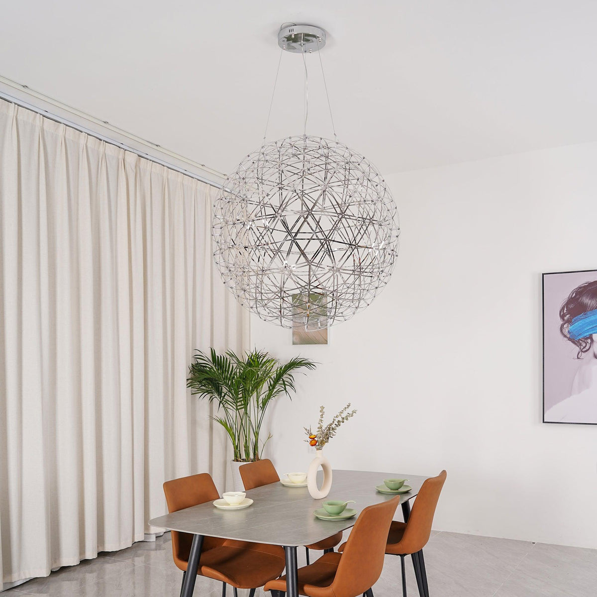 LED Pendant Lamp Silver Globe Ambient Lighting Modern Light Globe with Dimmable Light Points Transparent Crystal Globe Decorative Scandinavian Warm White Industrial Design Interior Lamp | Sansoti