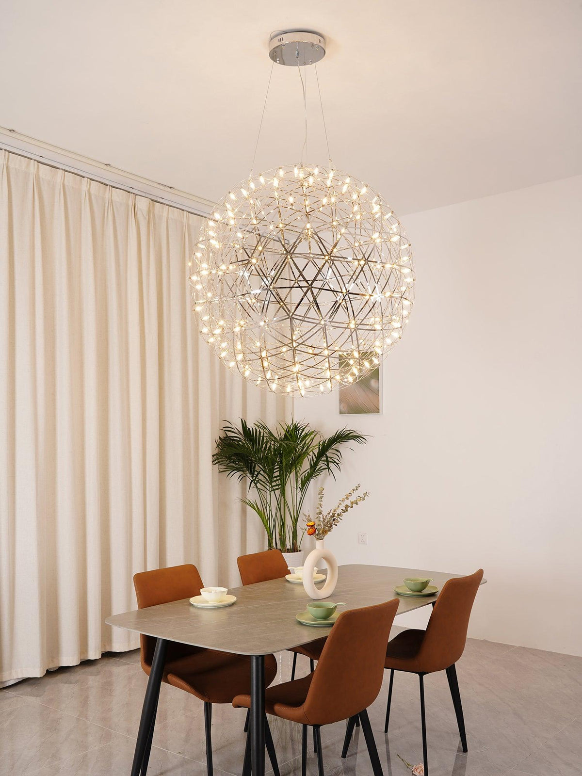 LED Pendant Lamp Silver Globe Ambient Lighting Modern Light Globe with Dimmable Light Points Transparent Crystal Globe Decorative Scandinavian Warm White Industrial Design Interior Lamp | Sansoti