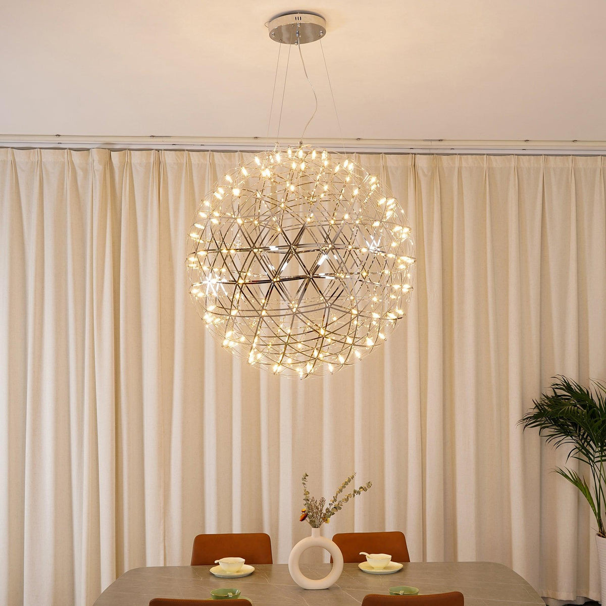 LED Pendant Lamp Silver Globe Ambient Lighting Modern Light Globe with Dimmable Light Points Transparent Crystal Globe Decorative Scandinavian Warm White Industrial Design Interior Lamp | Sansoti