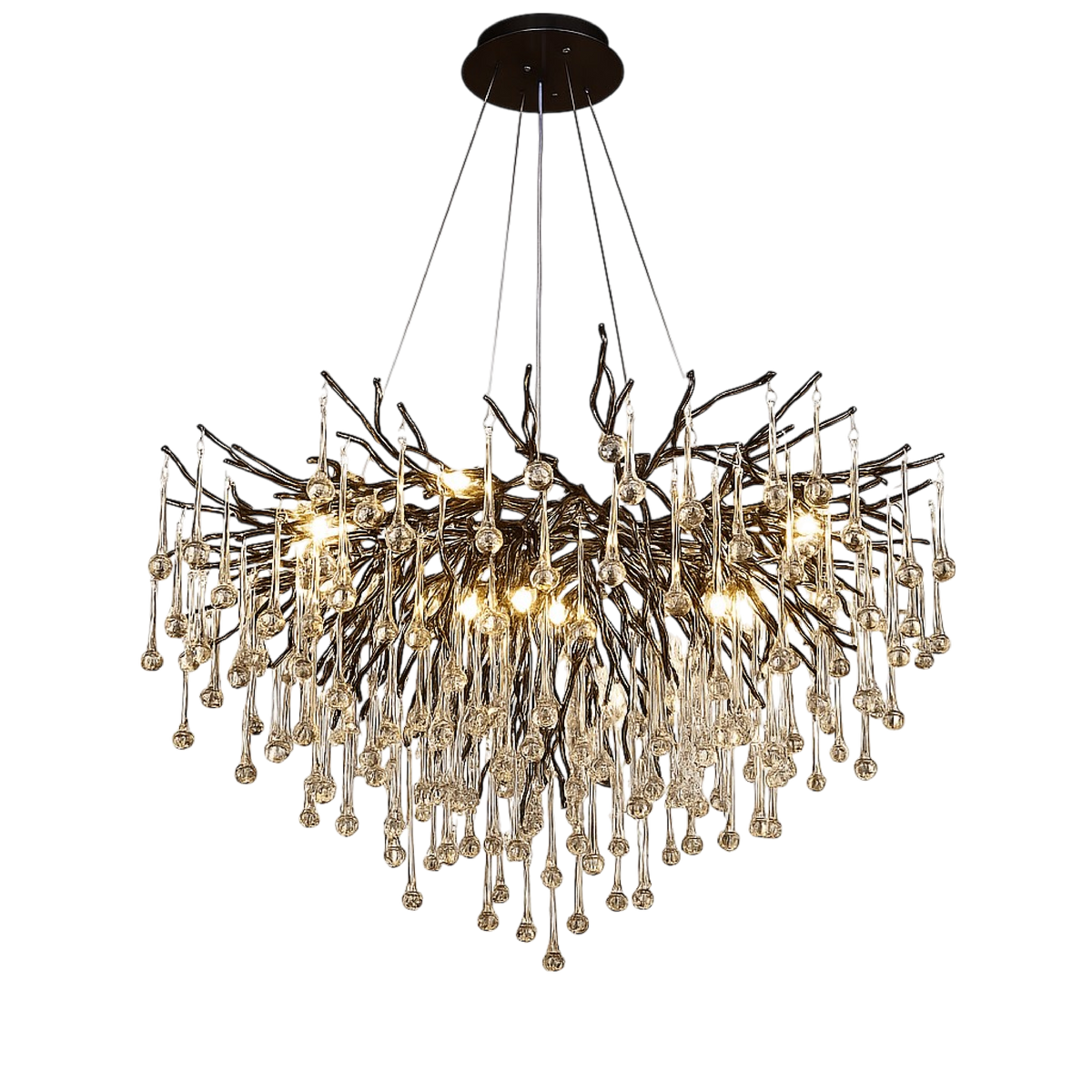 Schwarzer Kronleuchter Raindrop Aluminium Kristall 60-120 cm Wohnzimmer Esszimmer Luxus Beleuchtung Große Räume Design | Sansoti