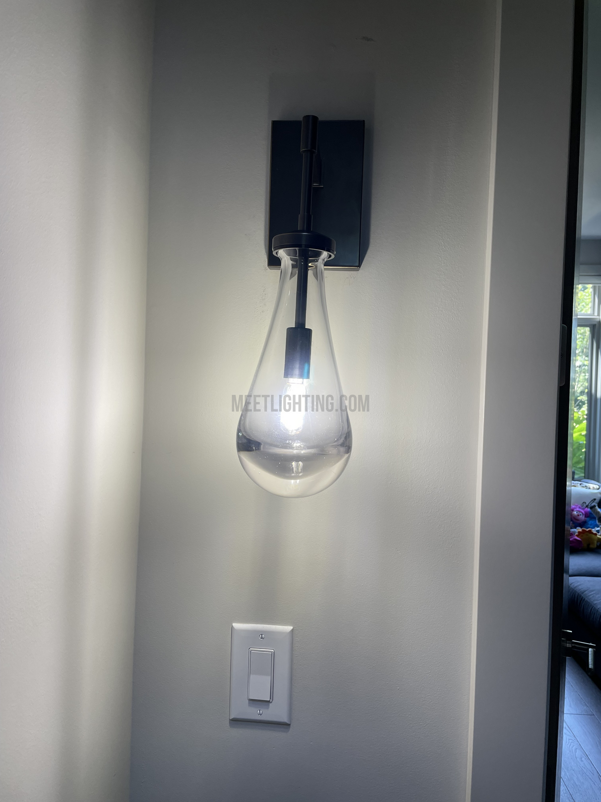 Wandleuchte mit Glastropfen, Messingrahmen, handgeblasenes Glas, Eingangsbereich, Schlafzimmer, Esszimmer, Leuchte | Sansoti