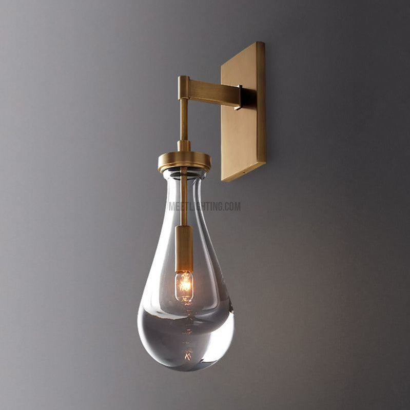 Wandleuchte mit Glastropfen, Messingrahmen, handgeblasenes Glas, Eingangsbereich, Schlafzimmer, Esszimmer, Leuchte | Sansoti