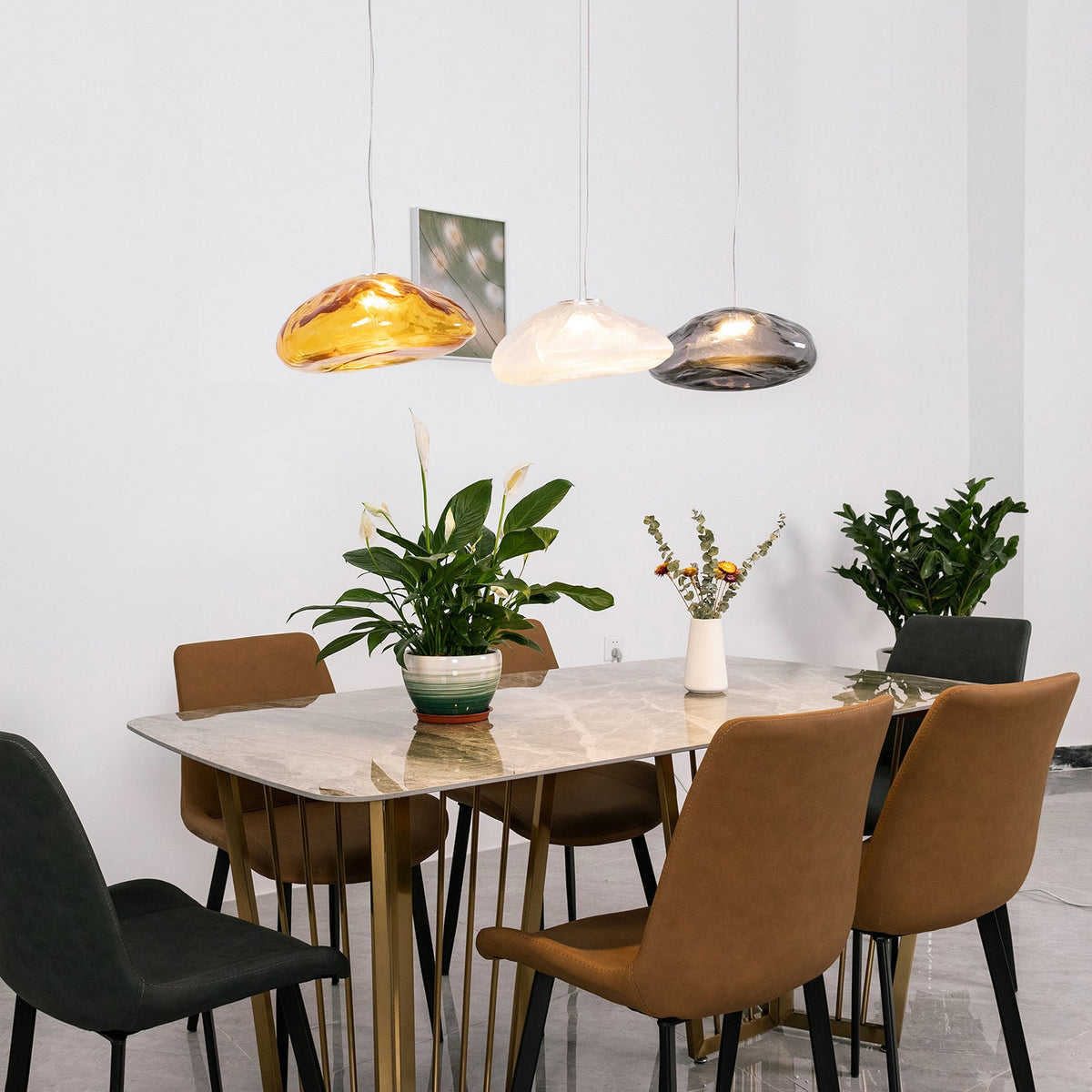 Glas-Hängeleuchte mit organischer Textur Transparent Rauchgrau Bernstein | Sansoti