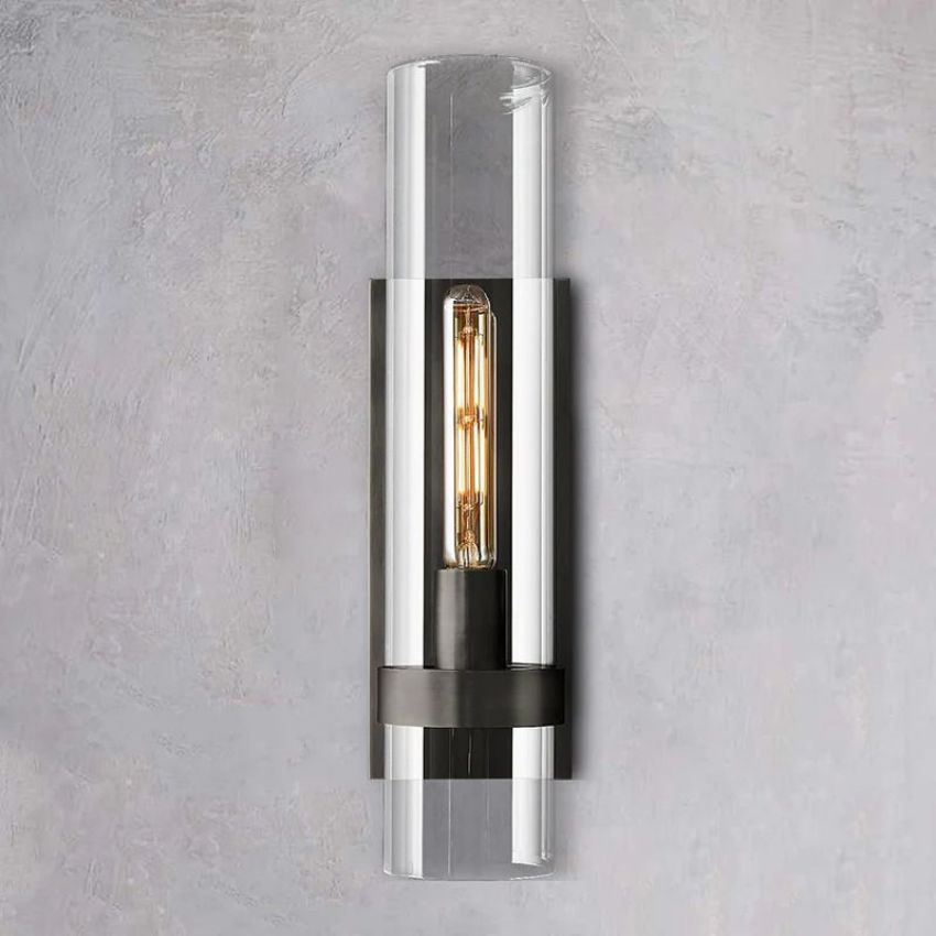 Wandleuchte aus Glas und Messing mit Zylinderschirm Warmweißes Licht Wohnzimmer Schlafzimmer Flur Beleuchtung Luxuriöses Design | Sansoti