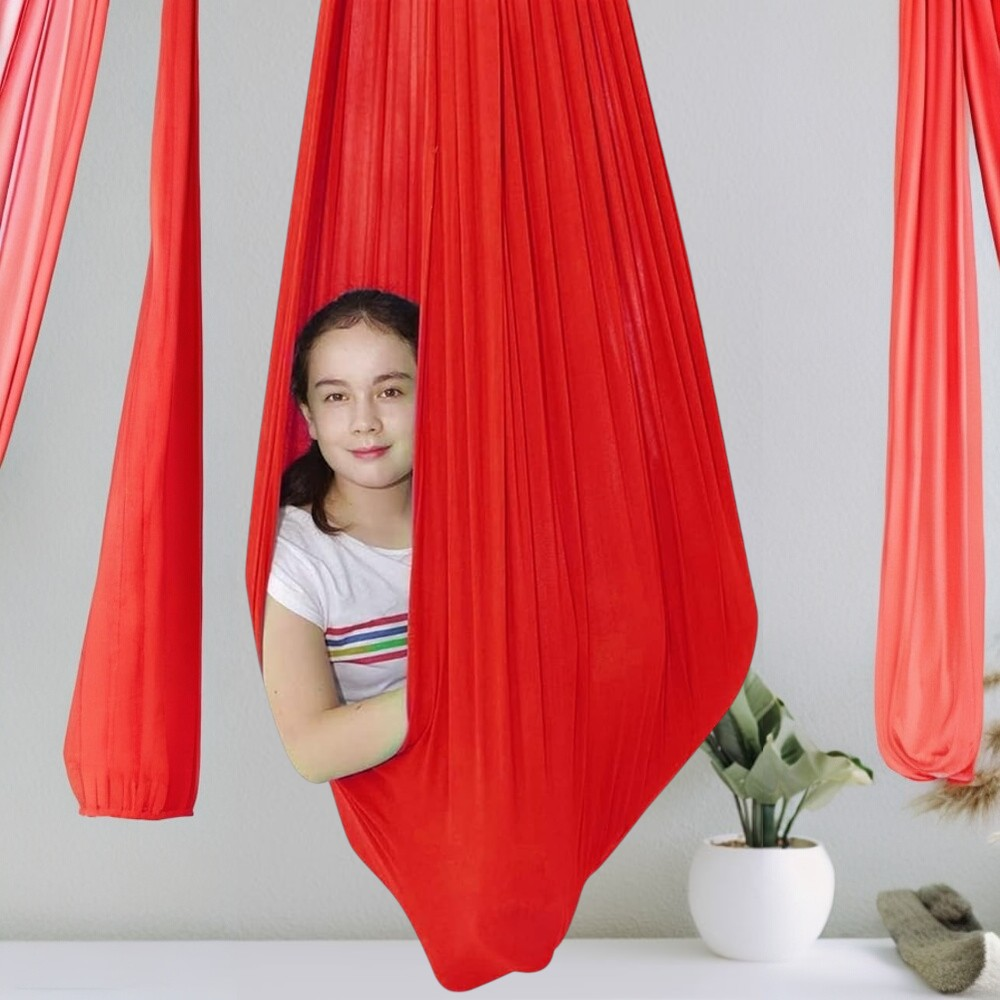 Sensorische Schommel Hangmat Kinderen Elastisch Stof Blauw Grijs Rood Paars 100x280 150x280cm | Sansoti