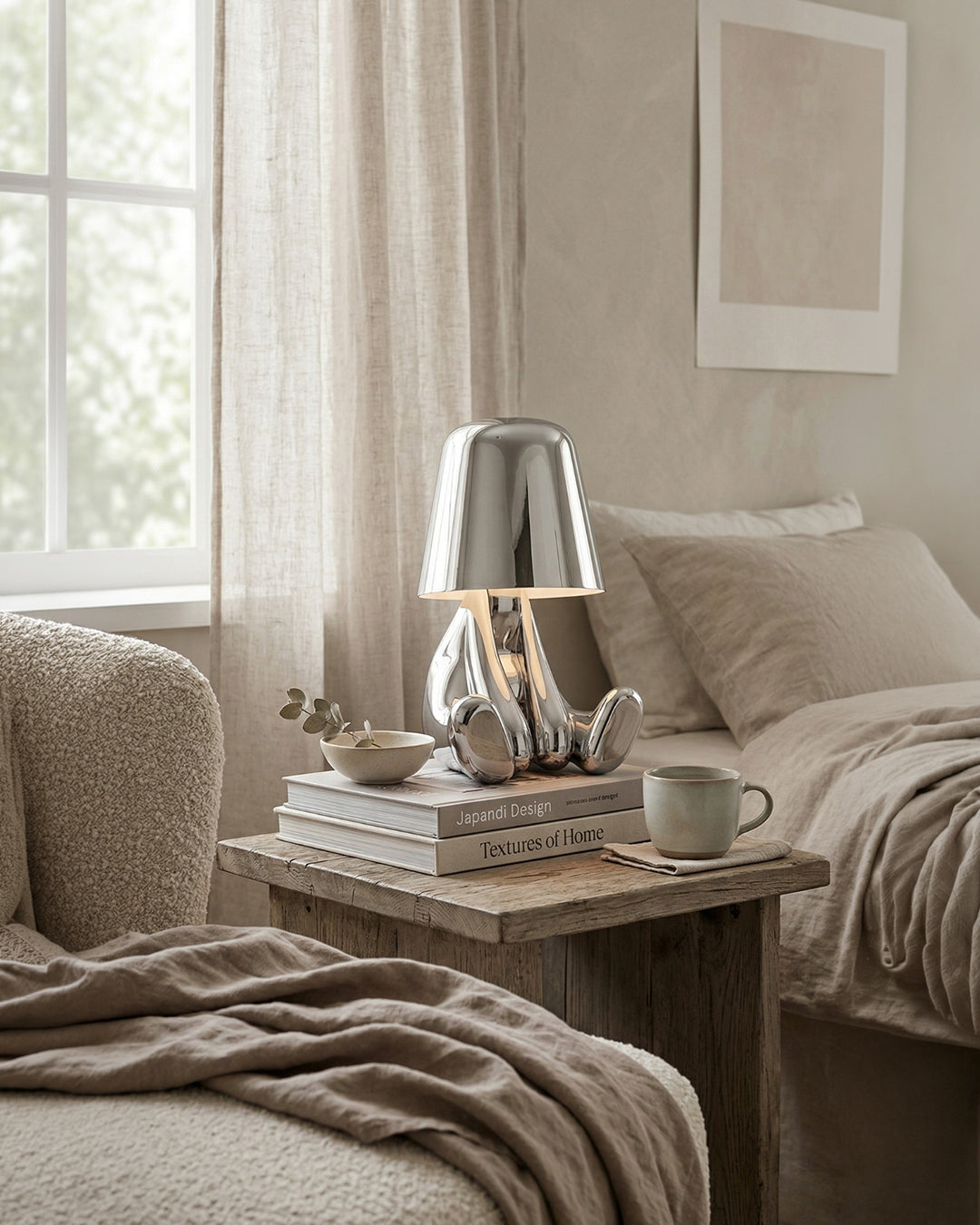 Lampe de table en métal sculpture figure lumière d’ambiance tactile dimmable LED veilleuse or argent design moderne décoratif | Sansoti
