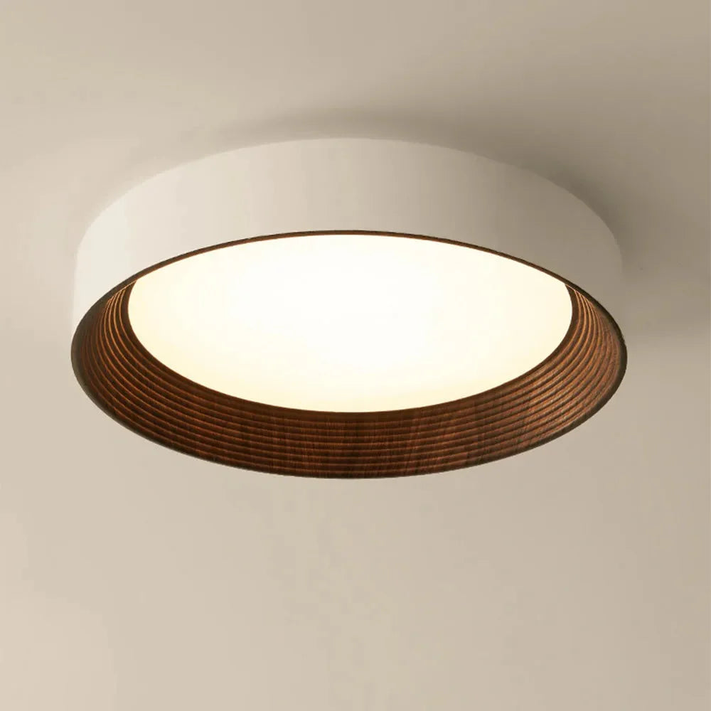 Runde Holz Deckenleuchte LED Warmes Licht – Deckenlampe für Wohnzimmer und Esszimmer – Aufbaumontage mit Holzrand | Sansoti