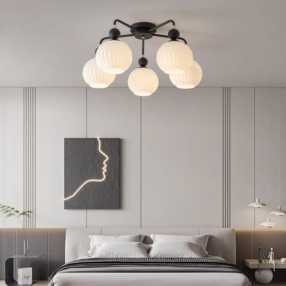 Ceiling Light with Wavy Glass Shades 4-8 Arms Black Green Living Room Bedroom Modern Design Ambient Lighting | Sansoti