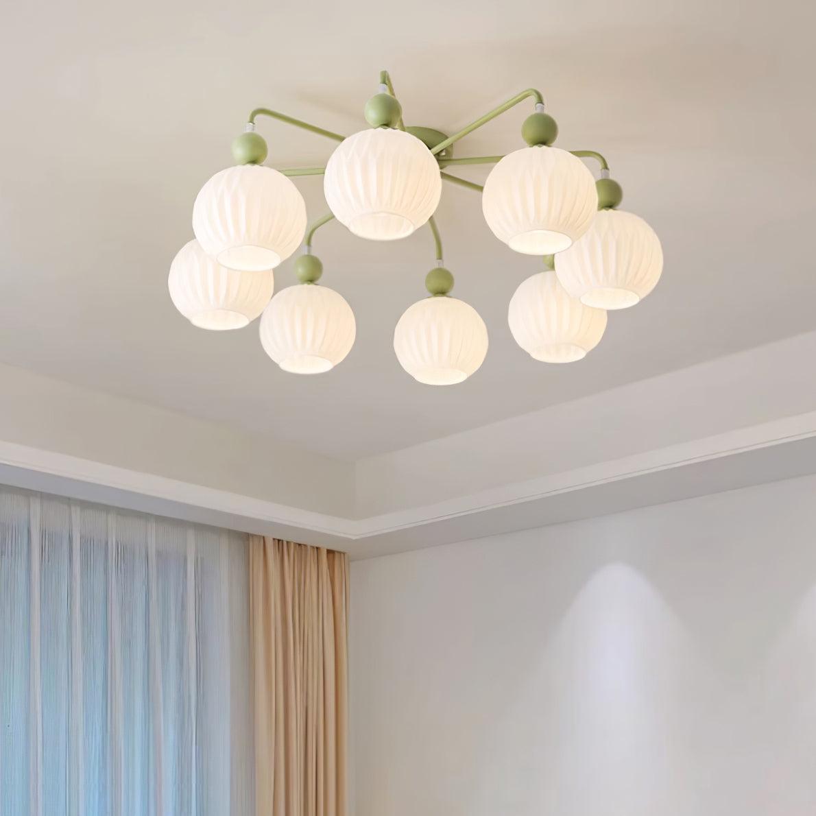 Plafondlamp met Gegolfde Glazen Kappen 4-8 Armen Zwart Groen Woonkamer Slaapkamer Modern Design Sfeerverlichting | Sansoti