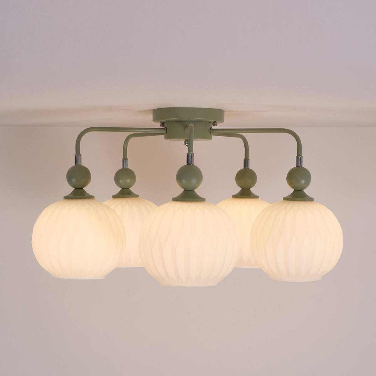 Ceiling Light with Wavy Glass Shades 4-8 Arms Black Green Living Room Bedroom Modern Design Ambient Lighting | Sansoti