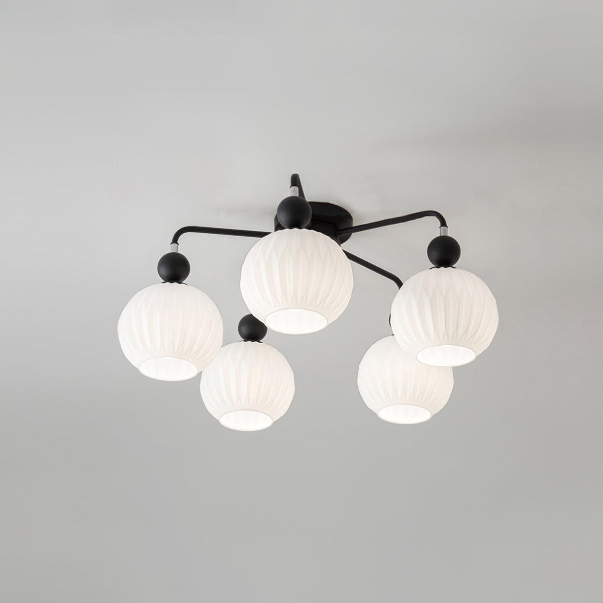 Ceiling Light with Wavy Glass Shades 4-8 Arms Black Green Living Room Bedroom Modern Design Ambient Lighting | Sansoti