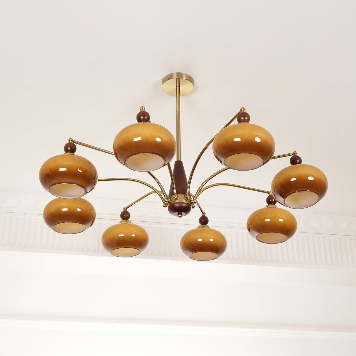 Lustre rétro Calliope – Suspension métallique avec abat-jours en verre – 3, 5 ou 8 points lumineux – Design classique vintage pour salle à manger et salon | Sansoti