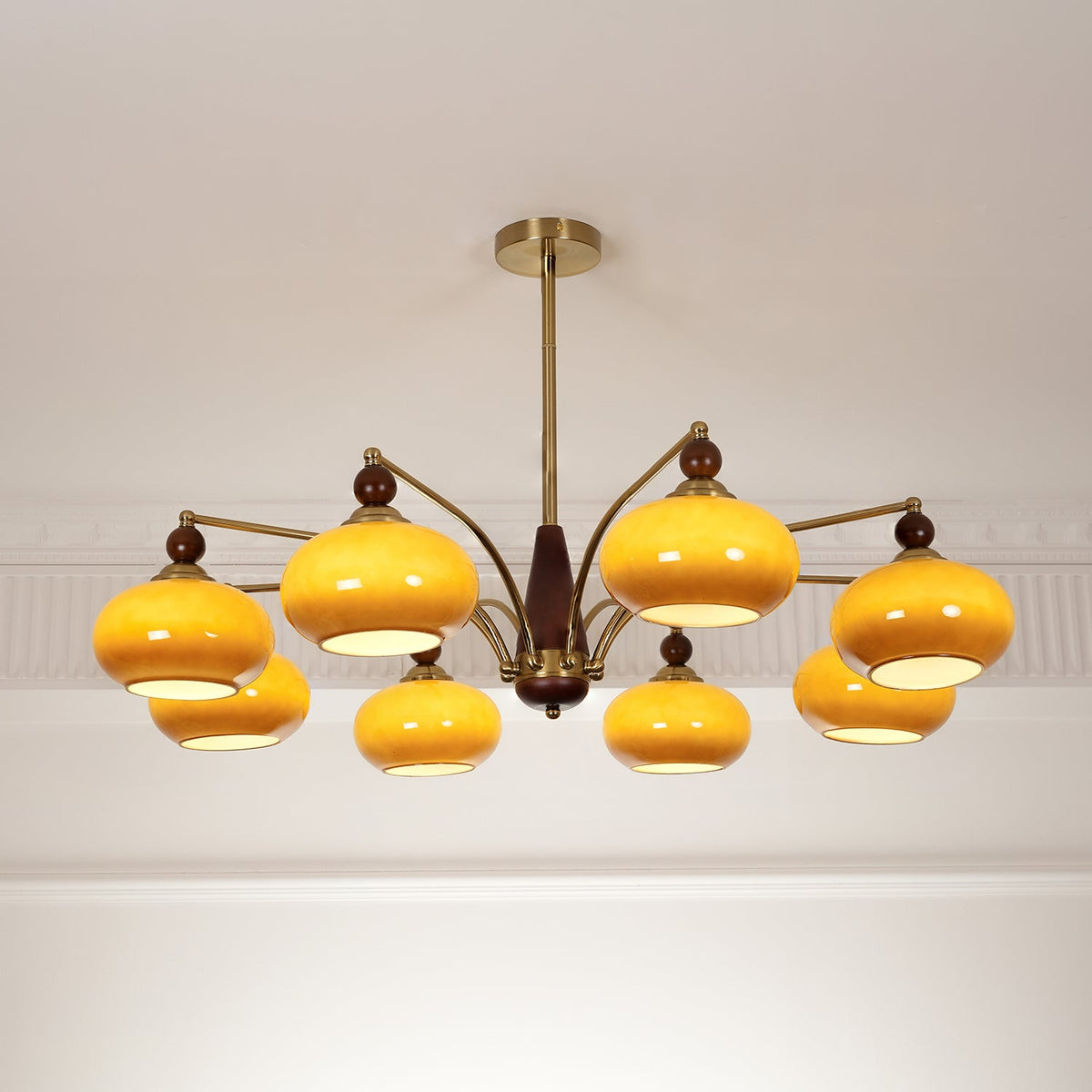 Lustre rétro Calliope – Suspension métallique avec abat-jours en verre – 3, 5 ou 8 points lumineux – Design classique vintage pour salle à manger et salon | Sansoti