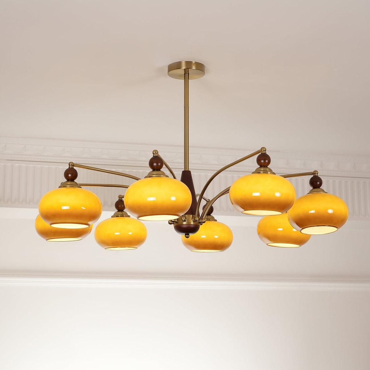 Lustre rétro Calliope – Suspension métallique avec abat-jours en verre – 3, 5 ou 8 points lumineux – Design classique vintage pour salle à manger et salon | Sansoti