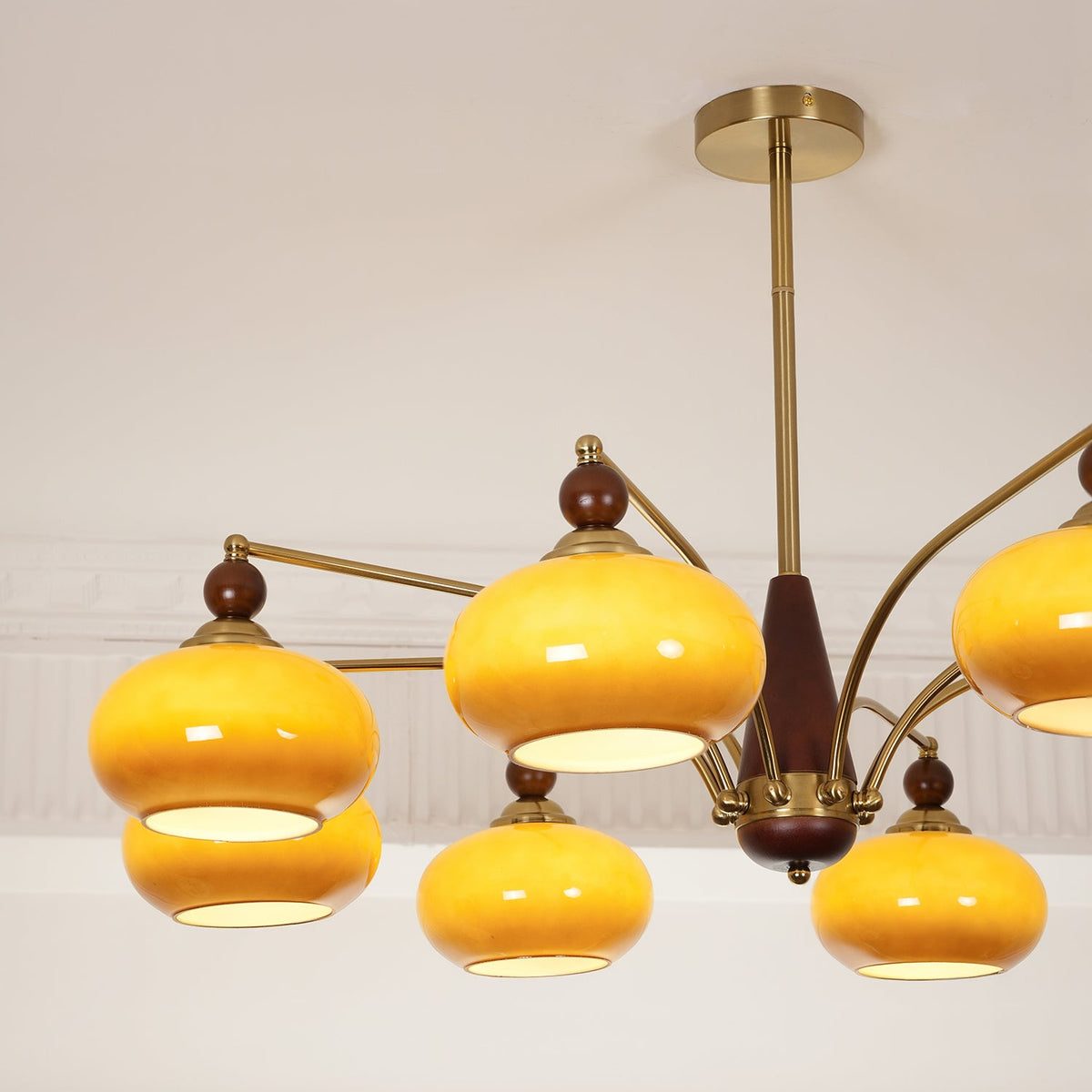 Lustre rétro Calliope – Suspension métallique avec abat-jours en verre – 3, 5 ou 8 points lumineux – Design classique vintage pour salle à manger et salon | Sansoti