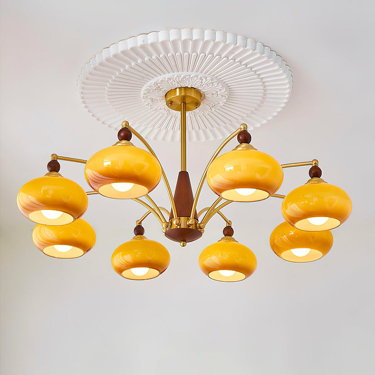Lustre rétro Calliope – Suspension métallique avec abat-jours en verre – 3, 5 ou 8 points lumineux – Design classique vintage pour salle à manger et salon | Sansoti