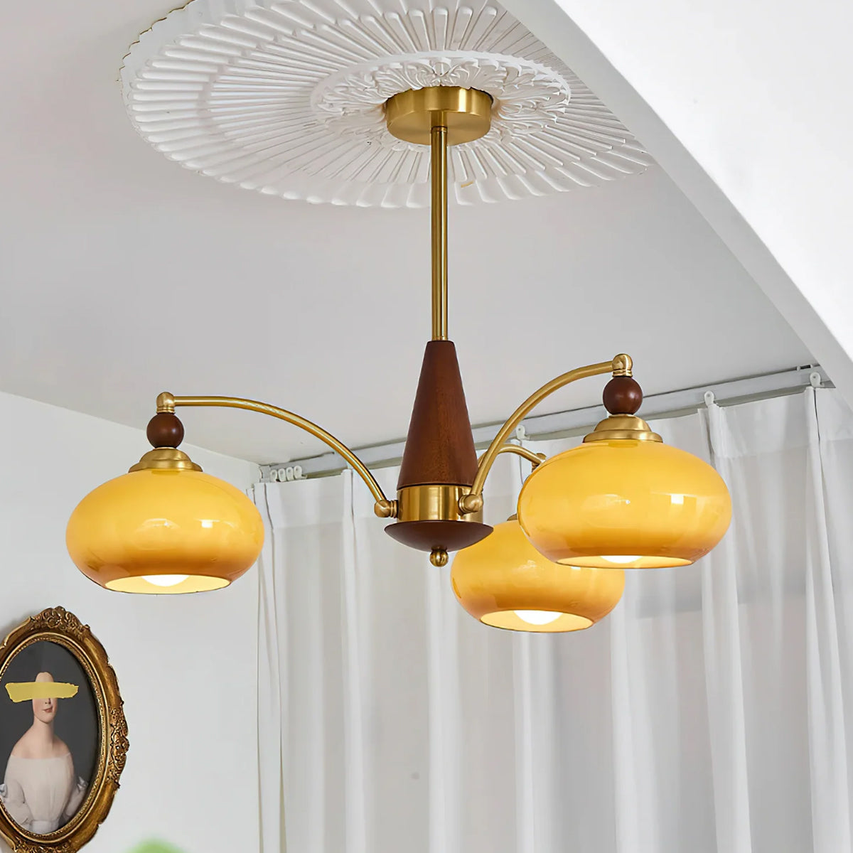 Lustre rétro Calliope – Suspension métallique avec abat-jours en verre – 3, 5 ou 8 points lumineux – Design classique vintage pour salle à manger et salon | Sansoti