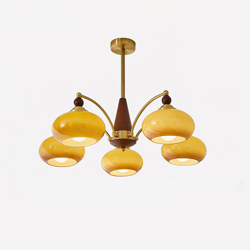 Lustre rétro Calliope – Suspension métallique avec abat-jours en verre – 3, 5 ou 8 points lumineux – Design classique vintage pour salle à manger et salon | Sansoti