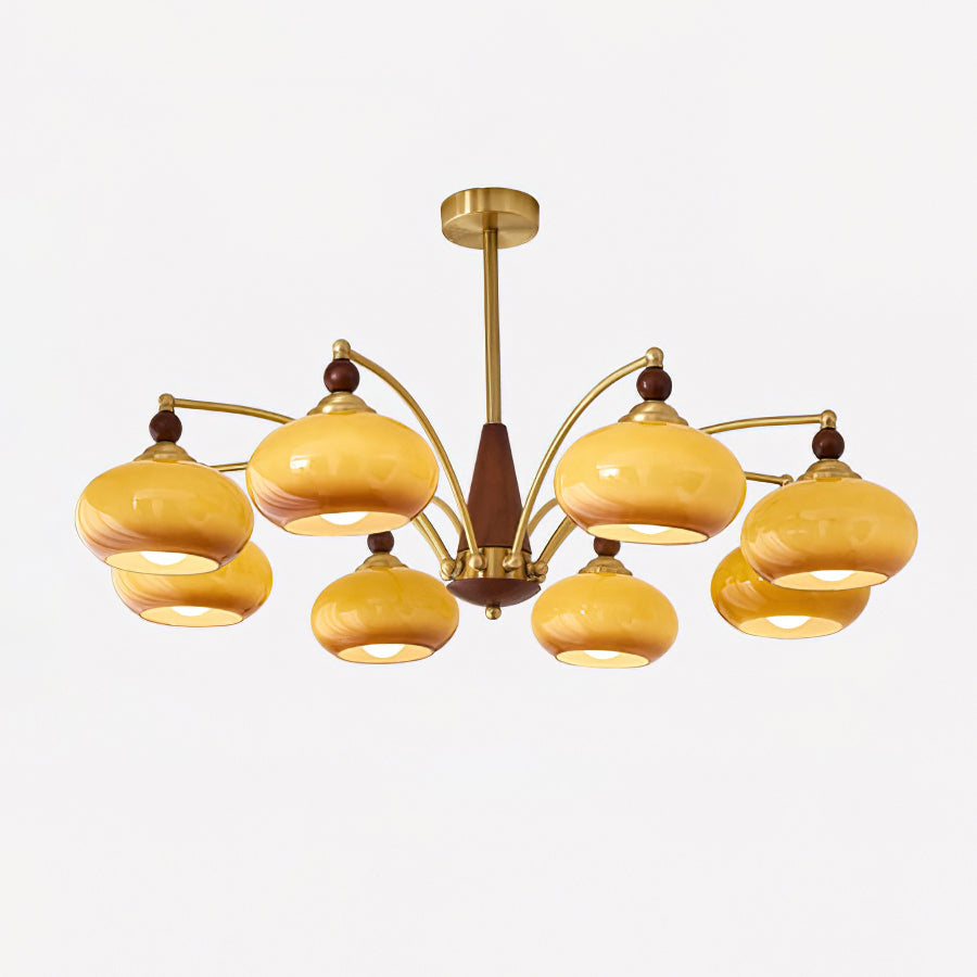 Lustre rétro Calliope – Suspension métallique avec abat-jours en verre – 3, 5 ou 8 points lumineux – Design classique vintage pour salle à manger et salon | Sansoti