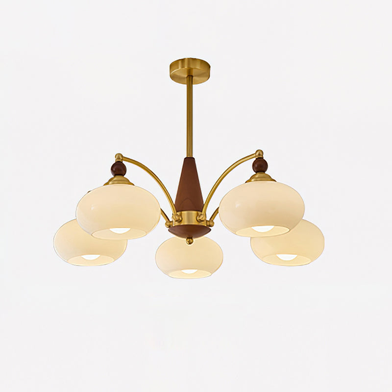 Lustre rétro Calliope – Suspension métallique avec abat-jours en verre – 3, 5 ou 8 points lumineux – Design classique vintage pour salle à manger et salon | Sansoti