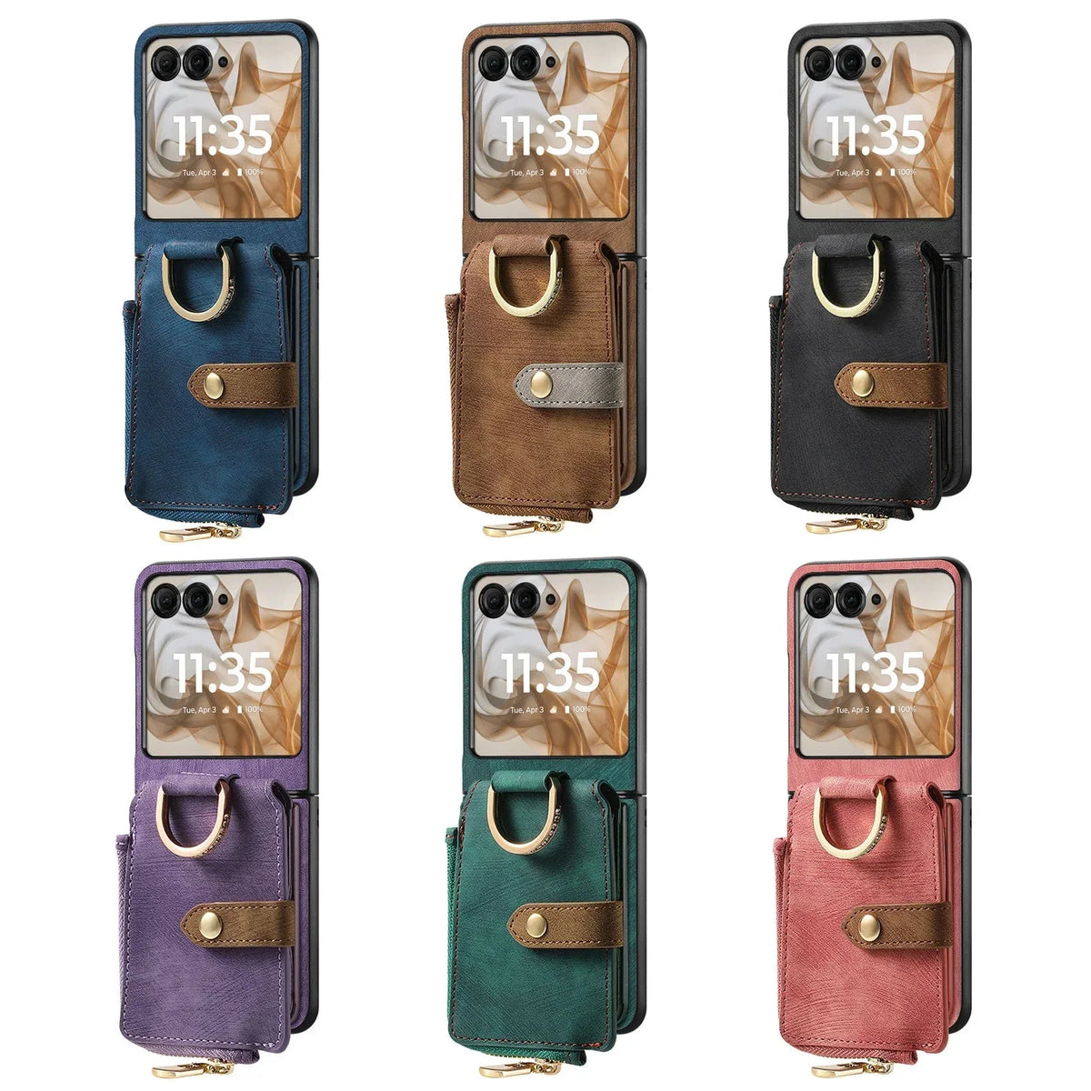 Faltbare Handyhülle mit Reißverschluss, Kartenhalter, PU-Leder, Schwarz, Braun, Grün, Blau, Rosa, Lila, Geldbörsenstil | Sansoti