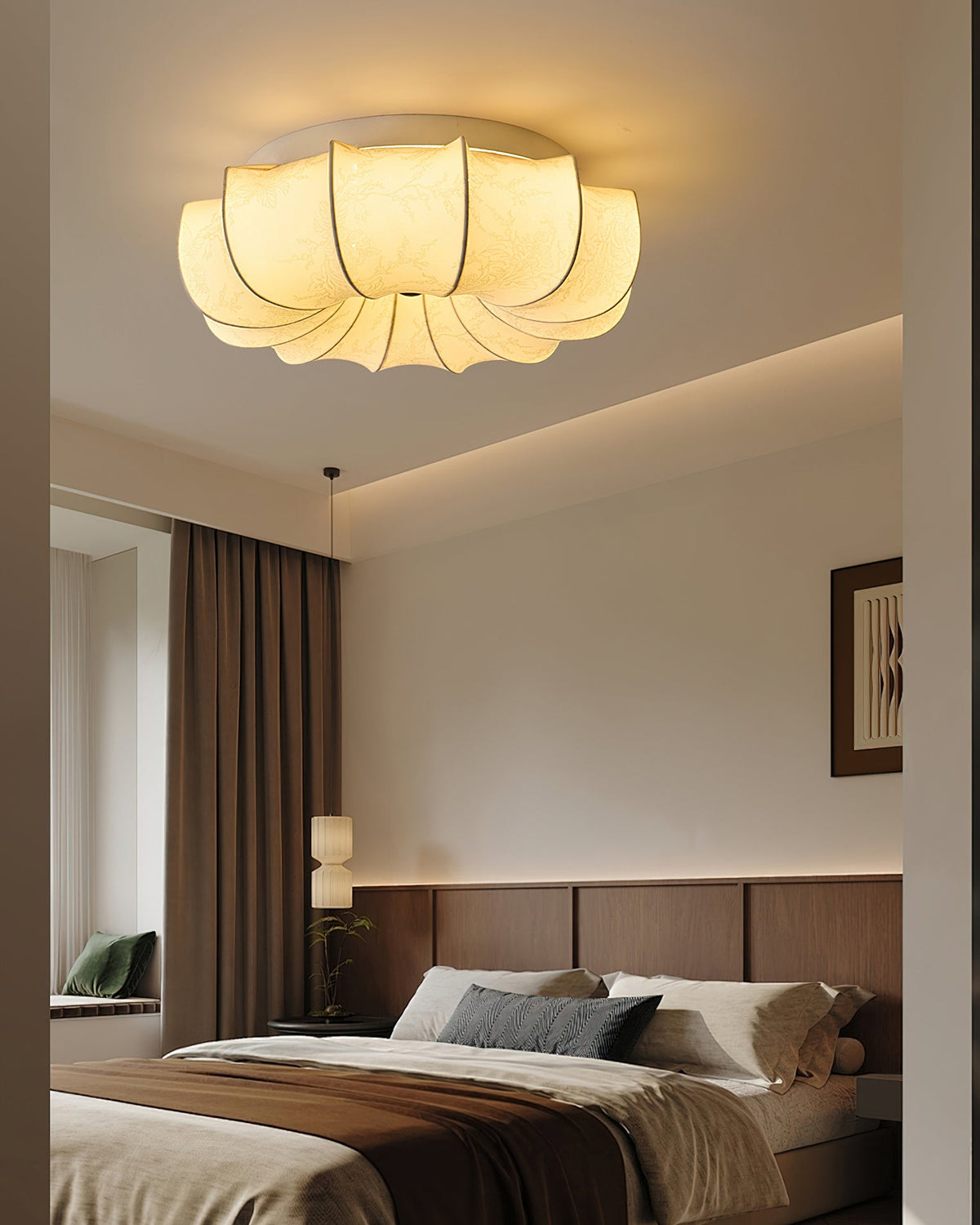 Fabric Ceiling Lamp with Floral Pattern Natural Atmosphere Lighting Scandinavian Design Living and Bedroom Lighting | Sansoti