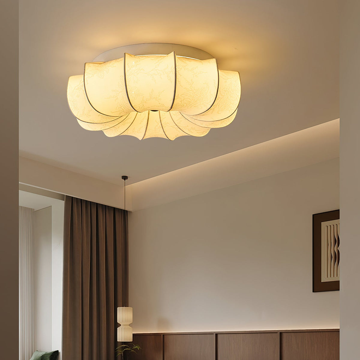 Fabric Ceiling Lamp with Floral Pattern Natural Atmosphere Lighting Scandinavian Design Living and Bedroom Lighting | Sansoti