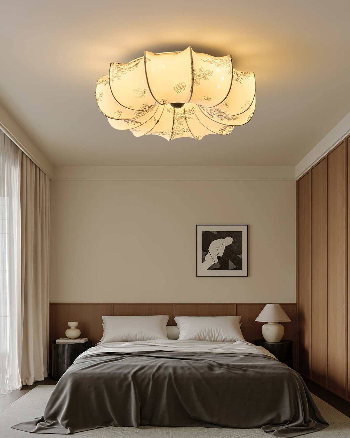 Fabric Ceiling Lamp with Floral Pattern Natural Atmosphere Lighting Scandinavian Design Living and Bedroom Lighting | Sansoti