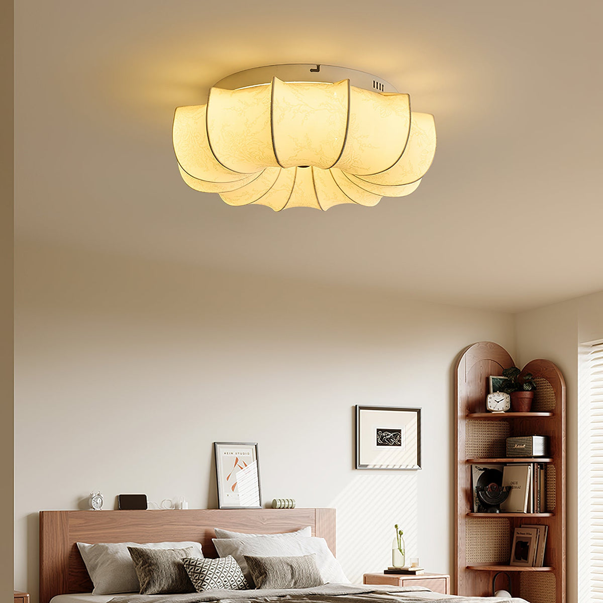 Fabric Ceiling Lamp with Floral Pattern Natural Atmosphere Lighting Scandinavian Design Living and Bedroom Lighting | Sansoti