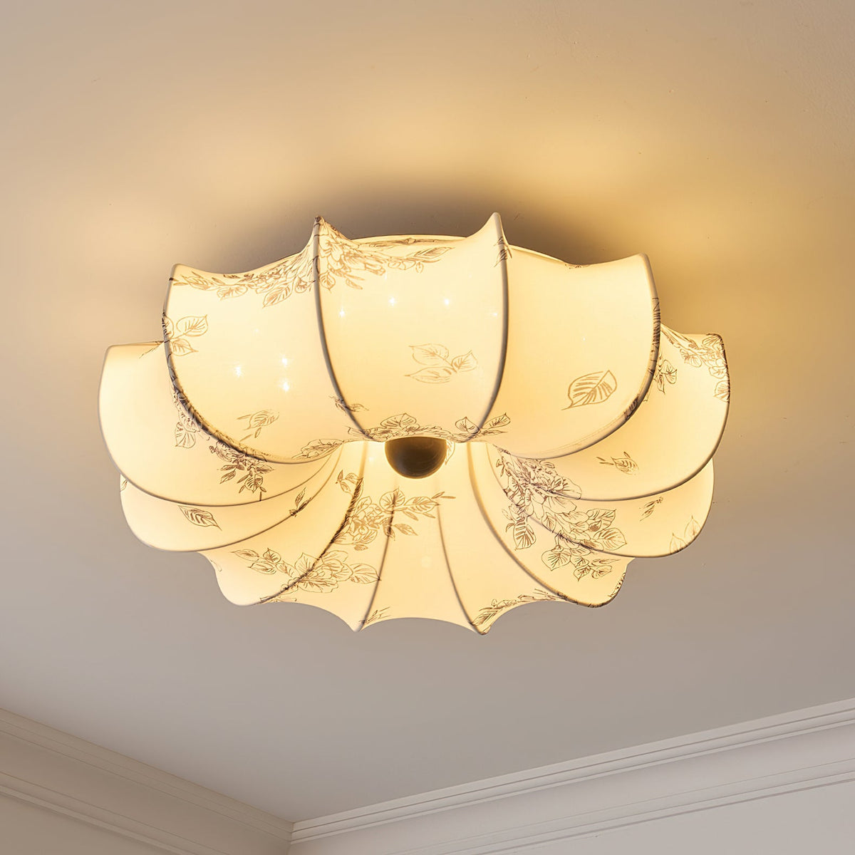 Fabric Ceiling Lamp with Floral Pattern Natural Atmosphere Lighting Scandinavian Design Living and Bedroom Lighting | Sansoti