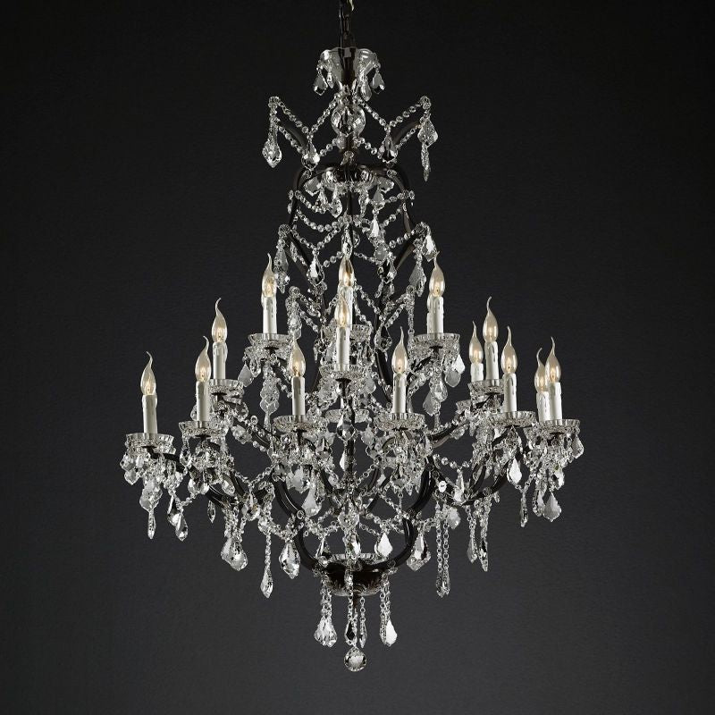 Round Iron and Crystal Chandelier, 102cm, Antique Brass, Rust Brown, 25 Lights, Dimmable, Dining Room and Living Room | Sansoti