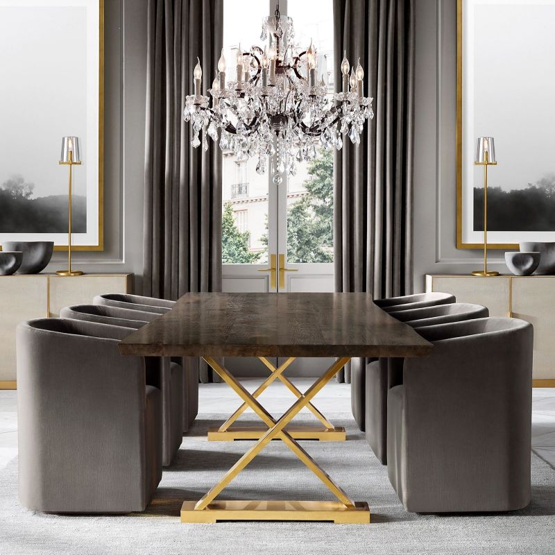 Round Iron and Crystal Chandelier, 102cm, Antique Brass, Rust Brown, 25 Lights, Dimmable, Dining Room and Living Room | Sansoti