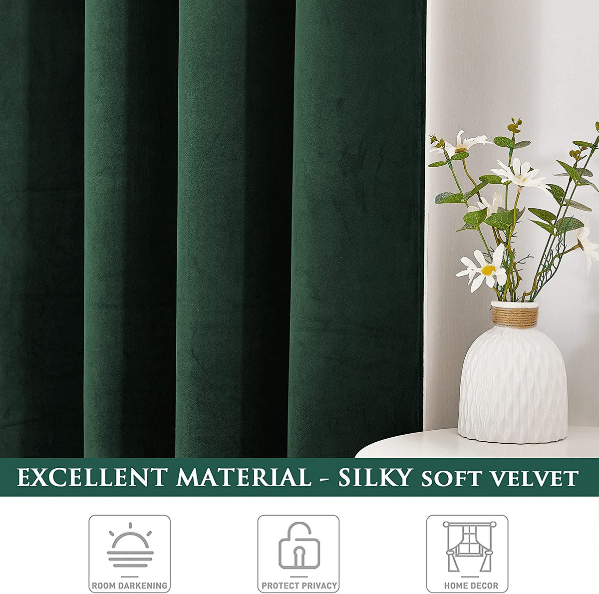 Luxuriöse samtige Verdunkelungsvorhänge mit Tunnelzug und Schlaufen – Set aus 2 Paneelen – Premium Velours Fensterdekoration für Wohn- und Schlafzimmer | Sansoti
