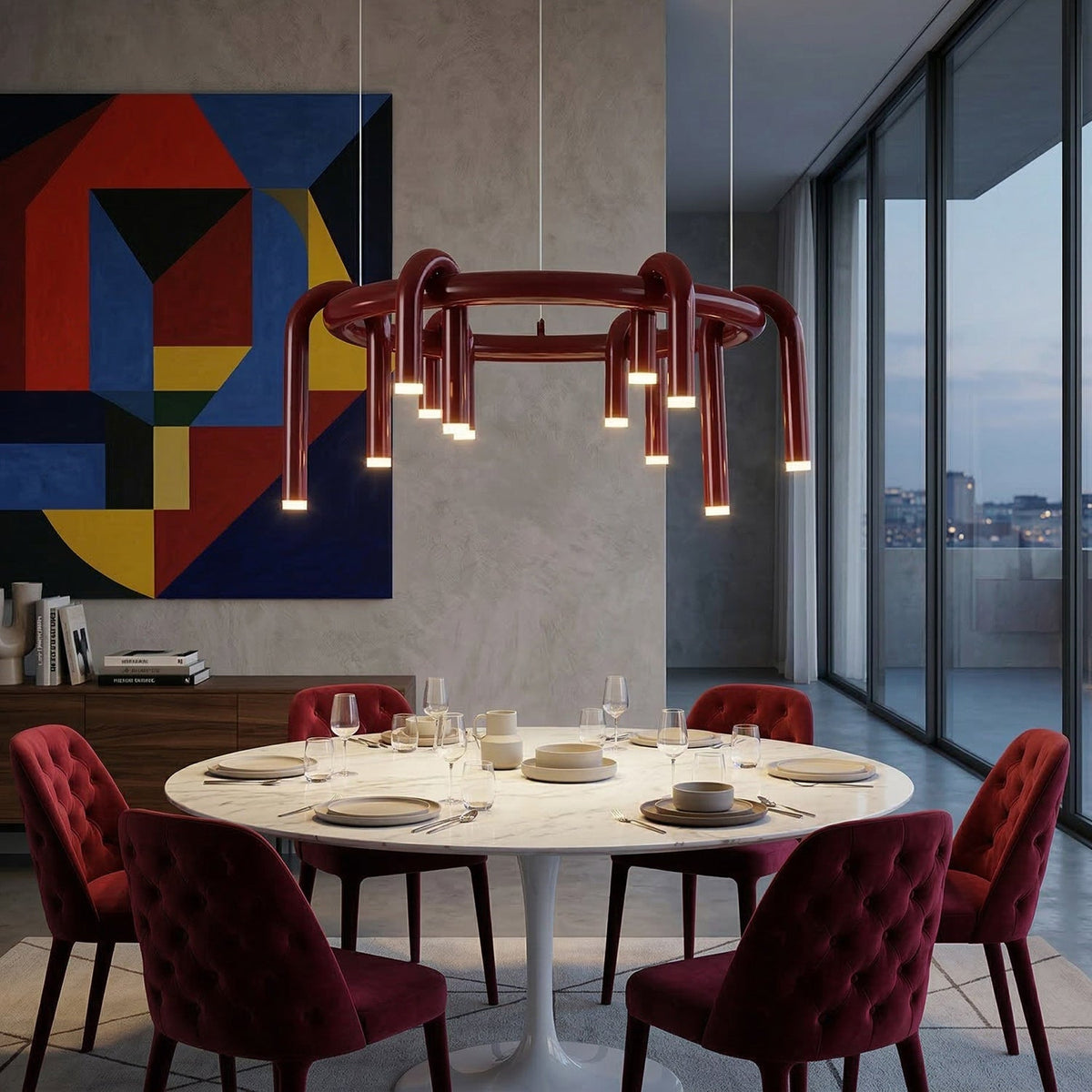 Rosso U-förmiger Kronleuchter — Moderne Metall-Hängeleuchte mit LED-Beleuchtung | Sansoti