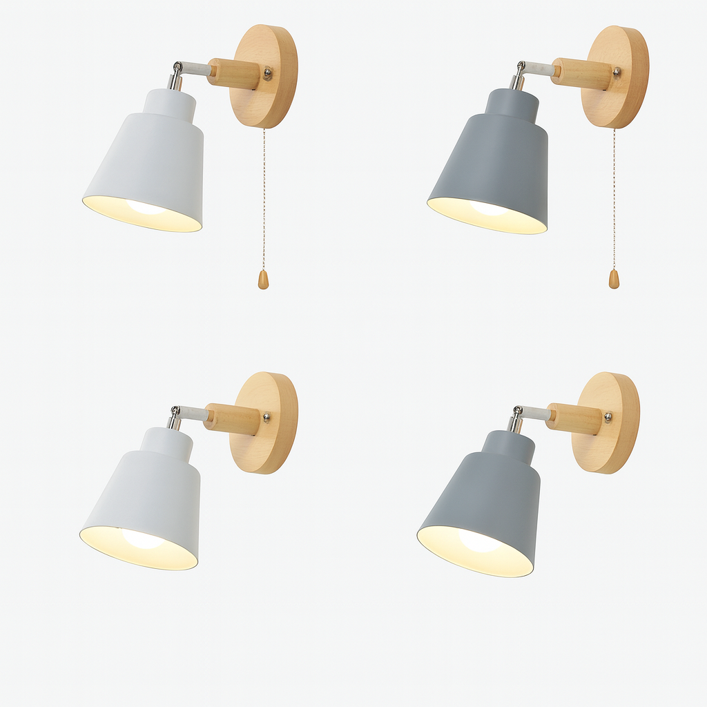 Wall Lamp Metal Wood Pull Switch 180° Rotatable E27 Reading Lamp Bedroom | Sansoti