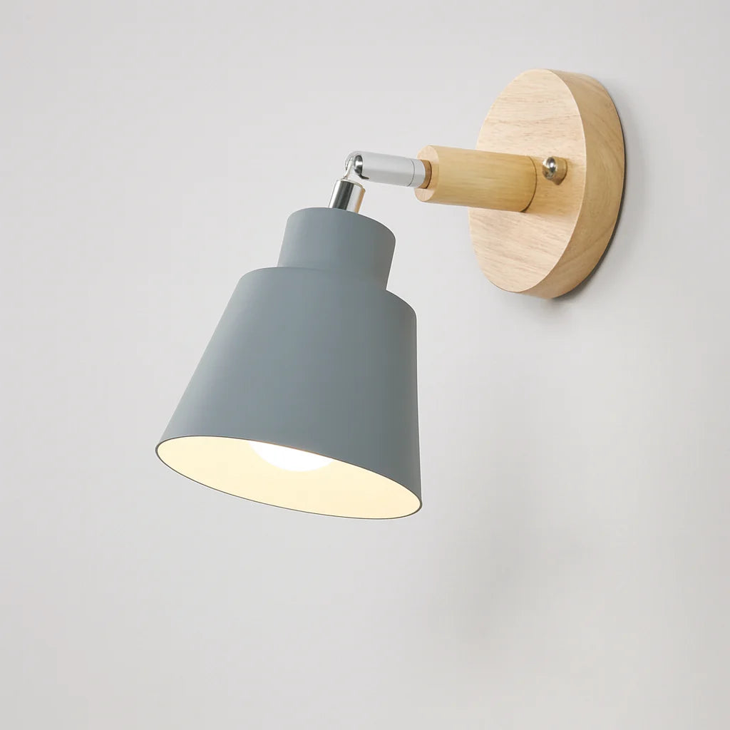 Wall Lamp Metal Wood Pull Switch 180° Rotatable E27 Reading Lamp Bedroom | Sansoti