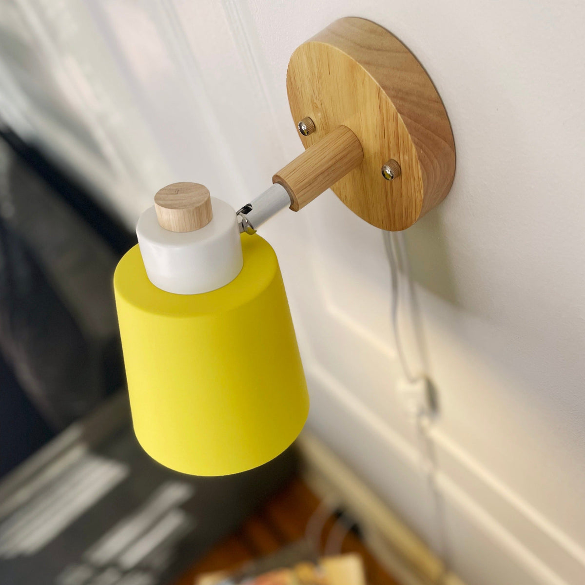 Wall Lamp Wood Metal Rotatable E27 Reading Lamp Bedroom Living Room Scandinavian | Sansoti