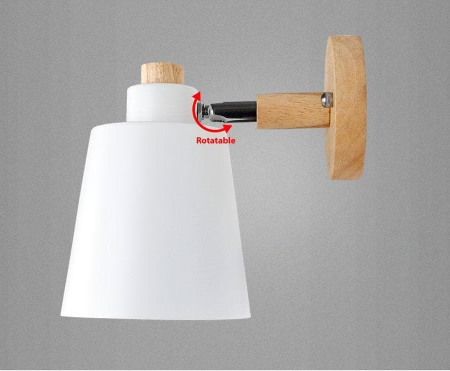 Wall Lamp Wood Metal Rotatable E27 Reading Lamp Bedroom Living Room Scandinavian | Sansoti