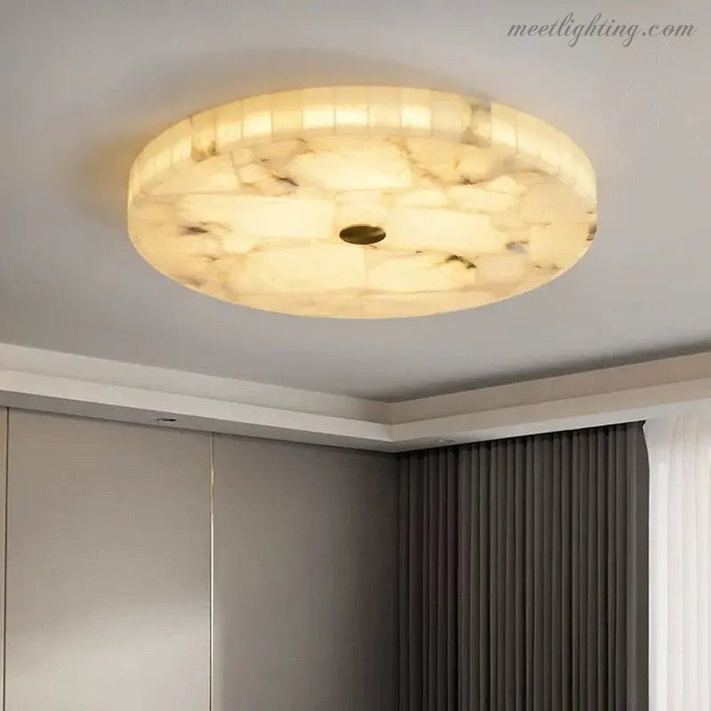 Runde Deckenleuchte aus Alabaster, 40–60 cm, Messing, LED, warmweiß, dimmbar, Wohnzimmer, Esszimmer, Schlafzimmer, Flur, Eingangsbereich | Sansoti