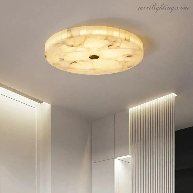 Runde Deckenleuchte aus Alabaster, 40–60 cm, Messing, LED, warmweiß, dimmbar, Wohnzimmer, Esszimmer, Schlafzimmer, Flur, Eingangsbereich | Sansoti