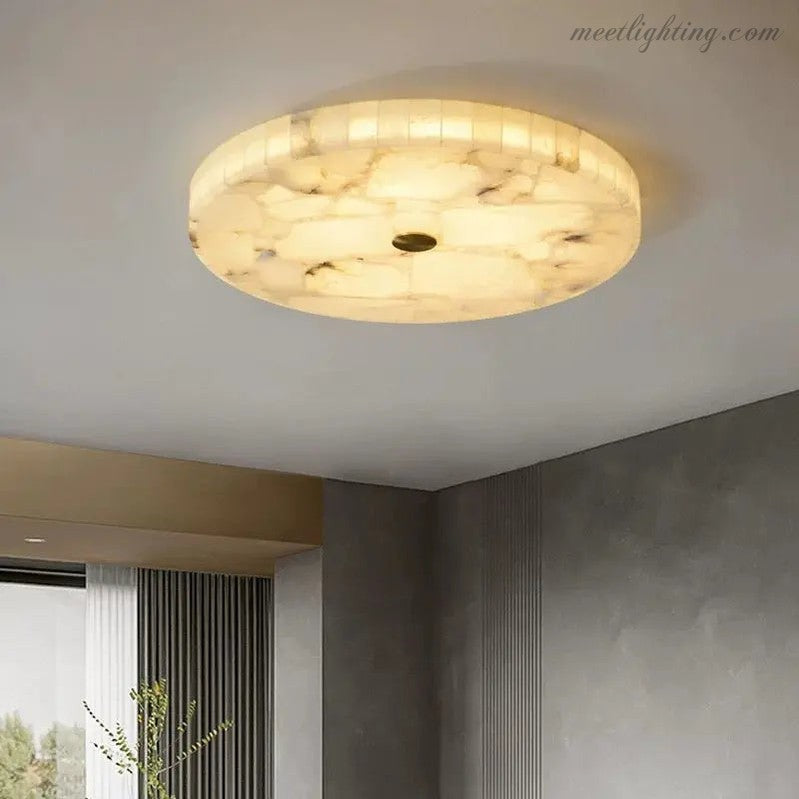 Runde Deckenleuchte aus Alabaster, 40–60 cm, Messing, LED, warmweiß, dimmbar, Wohnzimmer, Esszimmer, Schlafzimmer, Flur, Eingangsbereich | Sansoti