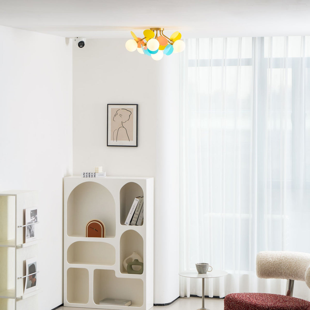 Plafonnier rond avec feuilles en acrylique – Couleurs pastel macaron – 1, 4, 6 ou 8 points lumineux – Douille G9 – Design scandinave pour chambre d’enfant, salon et bureau | Sansoti