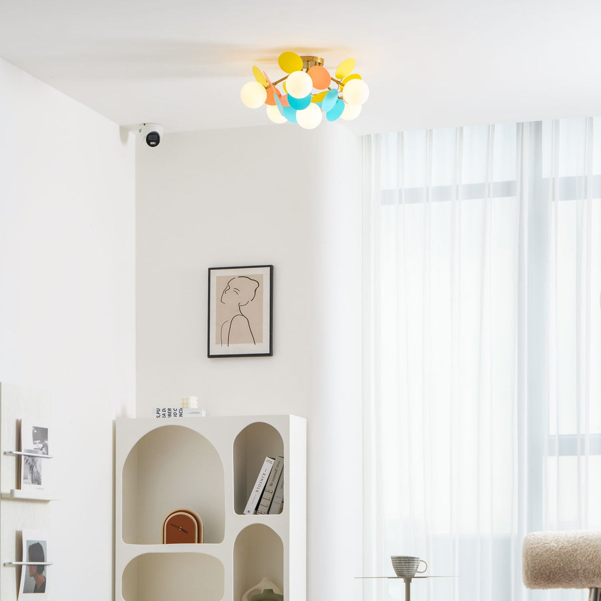 Plafonnier rond avec feuilles en acrylique – Couleurs pastel macaron – 1, 4, 6 ou 8 points lumineux – Douille G9 – Design scandinave pour chambre d’enfant, salon et bureau | Sansoti