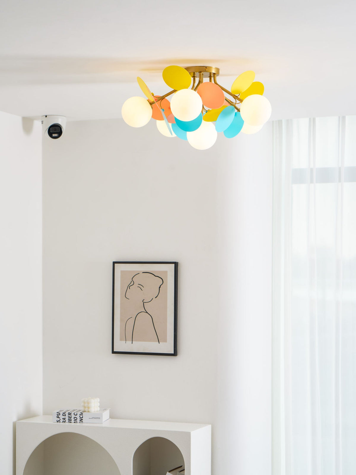 Plafonnier rond avec feuilles en acrylique – Couleurs pastel macaron – 1, 4, 6 ou 8 points lumineux – Douille G9 – Design scandinave pour chambre d’enfant, salon et bureau | Sansoti