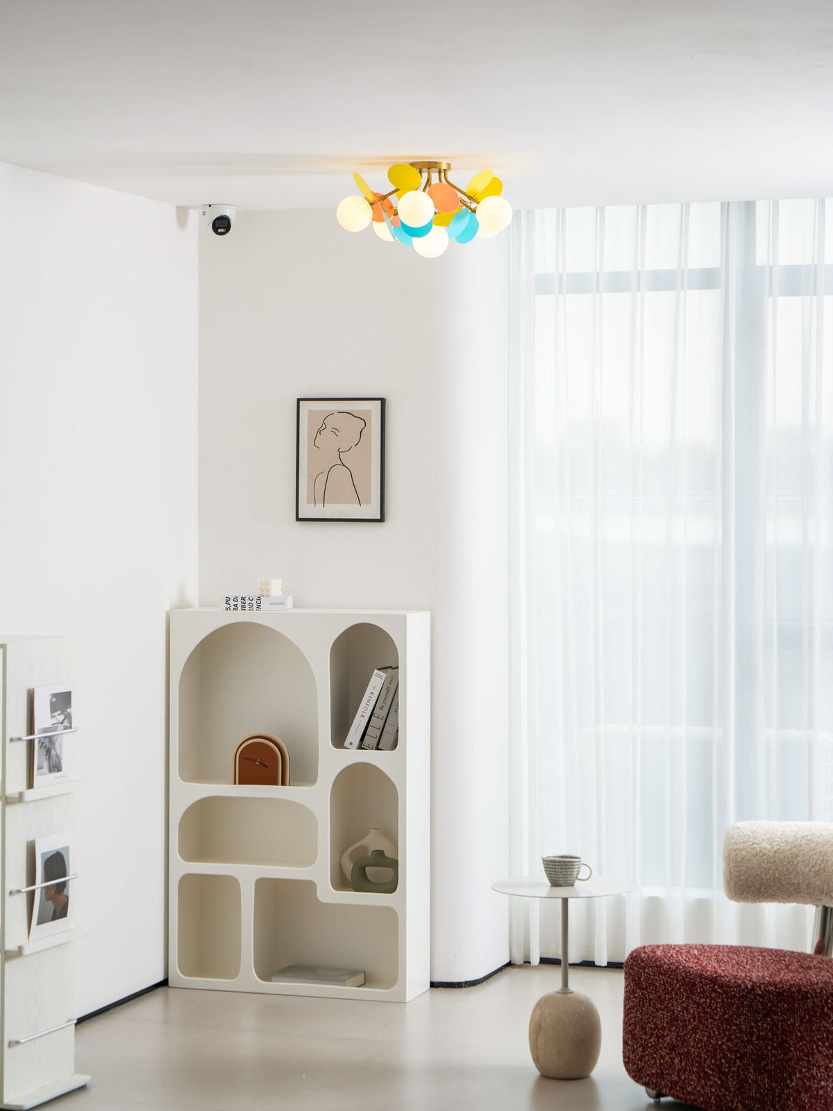 Plafonnier rond avec feuilles en acrylique – Couleurs pastel macaron – 1, 4, 6 ou 8 points lumineux – Douille G9 – Design scandinave pour chambre d’enfant, salon et bureau | Sansoti